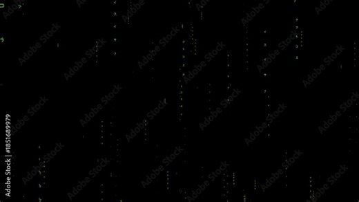8-bit pixel art falling neon green binary code and katakana text on black screen. looped animation 4k 30fps