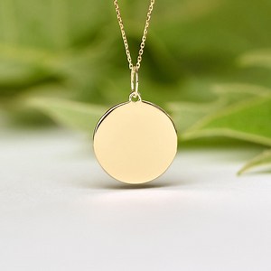 14k Solid Gold Custom Disc Necklace • Engraved Initial or Word Pendant • Dainty Gold Charm • Free Back Engraving - Etsy