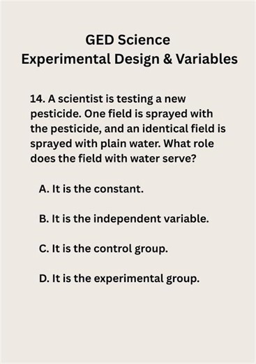 GED Science Experiments & Variables Practice Questions
