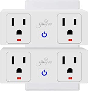 Jinvoo WiFi smart plug outlet socket, dual AC output, 10A, individual control, works with Amazon echo, Google Assistant, timer, remote control, ETL listed, FCC certified, white (2pack)