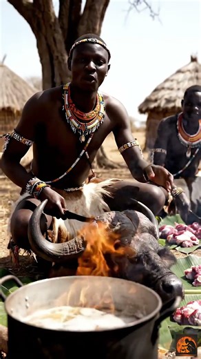 Extreme Tribal Cooking – Giant Buffalo Head Feast 😱 #shorts #triballife #africa #primitivecooking