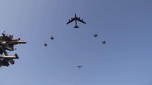 1K views · 46 reactions | In the air and in the sea. The Navy's Abraham Lincoln Carrier Strike Group teams up with the 20th Expeditionary Bomb Squadron in the Arabian Sea. | Military Officers Association of America (MOAA) | Facebook