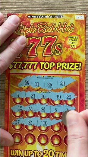 MATCHING 7s on Minnesota Triple Red Hot Scratch Off #scratchofftickets #winner #fyp