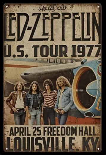 Placa metálica decorativa estilo vintage – Led Zeppelin (1977)