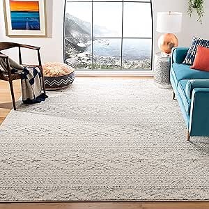 SAFAVIEH Area Rug 12x18 - Tulum Collection - Large - Ivory & Grey, Moroccan Boho Tribal Design, Non-Shedding & Easy to Clean, Ideal for Living Room, Bedroom, Dining Space (TUL272A)