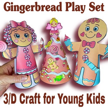 3/D Gingerbread Man: Boy or Girl Puppet Play-set Bundle PreK-2nd Craft Template