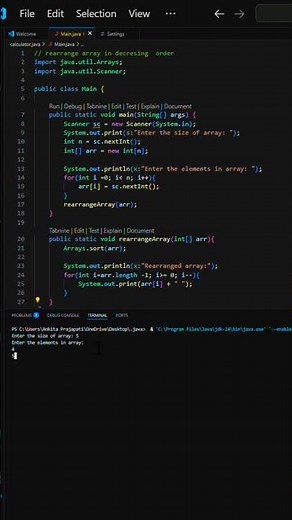 rearrange the array in descending order in java #coding #tcs #tcsnqt2025 #codingwithankita #viral