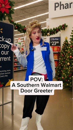 3.3M views · 105K reactions | That one small town Walmart Greeter during the Holidays #walmart #christmas #smalltown #comedy #walmartgreeter #funnyreels | Amanda Meadows | Facebook