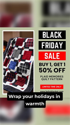 Wrap your holidays in warmth and nostalgia 🧵✨ The Plaid Memories Quilt Pattern brings cozy charm to your home — perfect for gifting or keeping all to yourself. ❤️ Black Friday Special: Buy 1, Get 1 50% Off — but only for a limited time! Once it’s gone, it’s gone. Don’t miss this perfect cozy deal. 👉 Shop now before the offer ends: 🔗 https://bohoblanket.com/products/plaid-memories | Boho Blanket