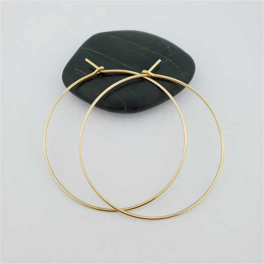 Thin Solid 10k Yellow Gold Hoop Earrings - Etsy