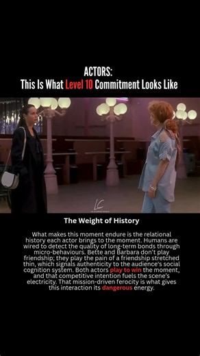 Les Chantery Studio on Instagram: "Dangerous actors make everything matter. They take the given circumstances and commit so fully that the stakes become real. In this confrontation, Bette Midler and Barbara Hershey do not treat the moment as a polite reunion. They play it as a collision of history, heartbreak, and unmet expectations. In psychology, intensity signals importance. When an actor invests at a level 10, the viewer’s mirror neuron system calibrates to that same urgency. The brain reads