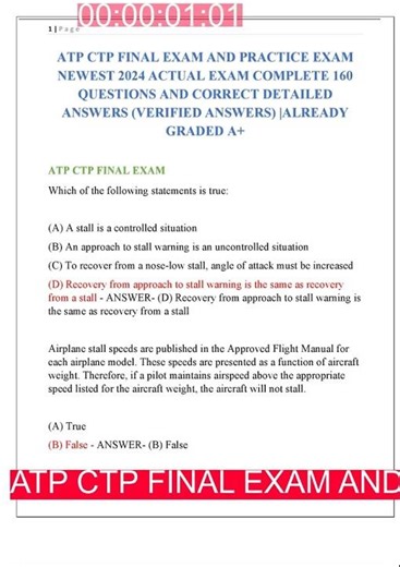 ATP CTP FINAL EXAM AND PRACTICE EXAM NEWEST 2025 ACTUAL EXAM COMPLETE 160 QUESTIONS AND CORRECT DETA