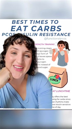 These are the best times to eat carbs with PCOS! First, after strength training, since intense muscular exercise spends glycogen, our storage form of sugar. This means the sugar we eat can get stored here first! Second, mid-day. Circadian rhythms make us more insulin sensitive when the sun is fully up, so it’s a great idea to plan your carb treats for this time of day. Third, before cardio! This is really only the case if you are on the athletic end of the spectrum and do a lot of endurance acti