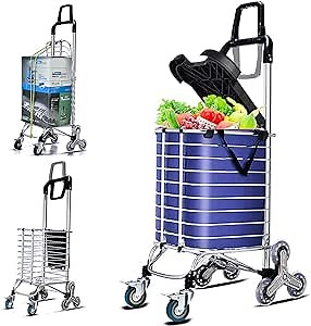 Folding Shopping Grocery Cart with Cover, Shopping Carts for Groceries with 8 Wheels Double Handle, Lightweight, Foldable, Utility Shopping Cart Blue