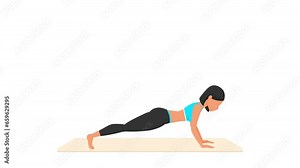 Tiger bend push-ups exercise tutorial. Female workout on mat. Fitness woman exercising. Looped 2D animation with young girl character training. Sport and healthy lifestyle concept. Stock Video