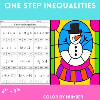 Middle School Math One Step Inequalities Color By Number activity