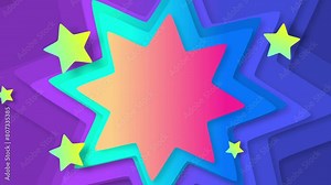 A vibrant star design featuring azure, electric blue, and magenta stars on a striking purple background. The symmetry of the pattern creates a mesmerizing gesture in an array of bold colors