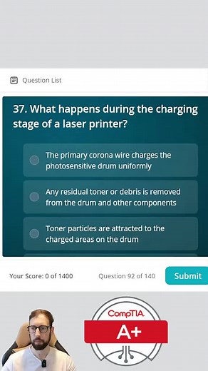 CompTIA A Core 1: Laser Printer Charging Stage Explained
