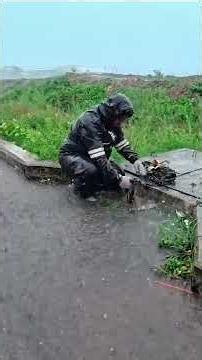 Collecting debris grass and plastic that clogs drains on roads that are usually flooded after rain