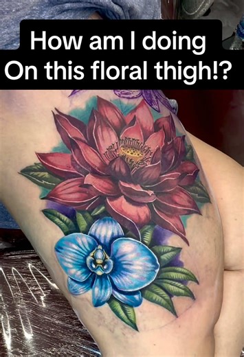 How am I doing on this floral thigh so far? ##jasonkuhntattoos #wichita #kansas