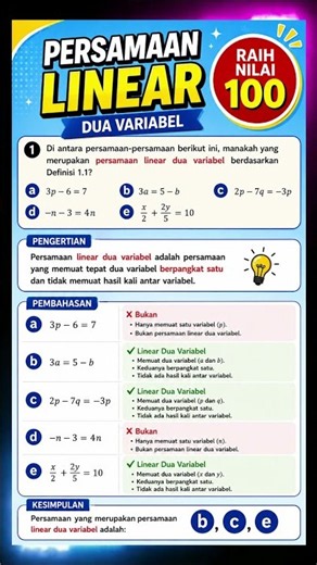 Kunci Jawaban Latihan A Bab 1 SPLDV Hal 11 Matematika Kelas 9 Kurikulum Merdeka #shorts