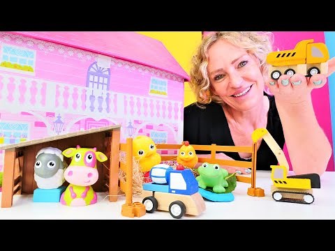 Nicoles Spielzeug Kindergarten. Wir lernen wie man Baustellenfahrzeuge nennt. Video für Kinder.
