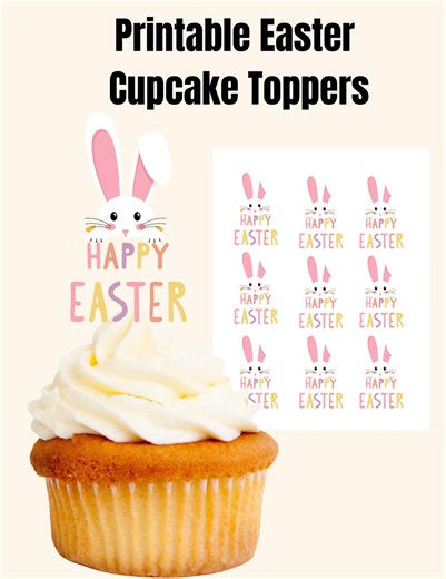 Easter Cupcake Toppers Printable, Bunny Cupcake Picks, Happy Easter Party Decor, DIY Easter Dessert Decorations, Instant Download PDF - Etsy