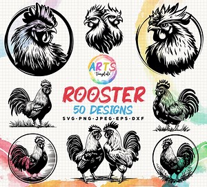 Rooster Vector Art Bundle: Silhouette, Cricut, Laser Cut Files (svg, Png, Jpg, Eps, Dxf) - Etsy