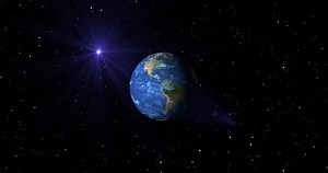 Rotating Earth Globe in Starry Space with Blue Lens Flare