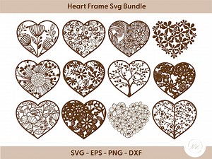 Floral Heart Frame SVG Bundle: Decorative Cut Files - Etsy