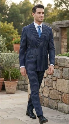 Men’s Navy Blue Double Breasted Gangster Pinstripe Suit, 1920s Formal Dress Suit