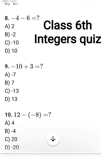 Integers quiz for class 6th students # check your intelligence 🫡