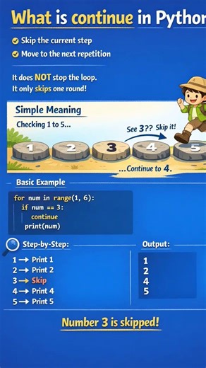 #Machine learning for beginners part 13 # python basics continue statement