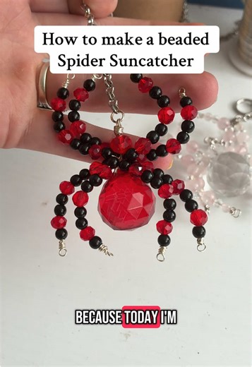 How to make a glass beaded spider suncatcher! My 1st full tutorial! Follow along for more spooky crafts. #diycraft #handmade #tutorial #spider #suncatcher #howtomake #beads #halloween #summerween #crafts