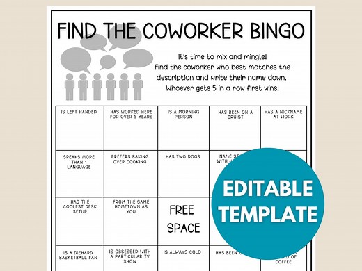 Find the Coworker Bingo, Editable Template, Coworker Bingo, Work Bingo, Office Party Game, Office Icebreaker, Office Bingo, Team Building - Etsy