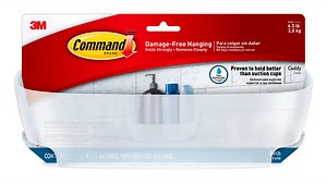 Command Shower Caddy, Frosted, Large, 1 Caddy, 4 Mounting Bases, 4 Large Strips/Pack