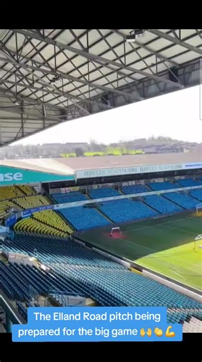The Elland Road pitch being prepared for the big game 🙌👏 #lufc #leeds #premierleague #leedsunited #mot