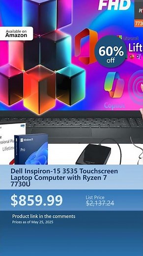Dell Inspiron-15 3535 Touchscreen Laptop Computer with Ryzen 7 7730U