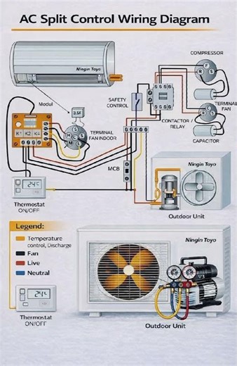 🔌 AC Split Control Wiring Diagram | Complete Indoor & Outdoor Connection Explained
