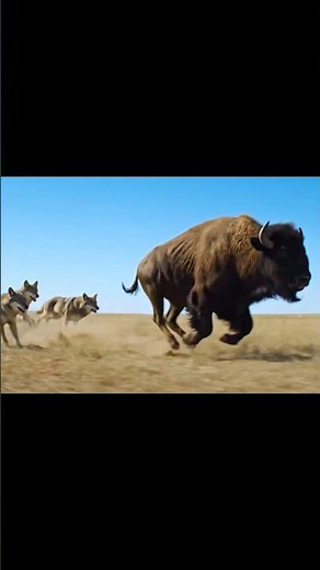 A wolf chasing a wild buffalo 🐺🐃⚡ #wildlifeentertainment #drinkwater #wildliferescue #healthtips