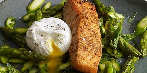 Coriander-&-Lemon-Crusted Salmon with Asparagus Salad & Poached Egg