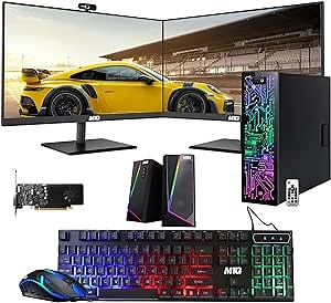 TechMagnet HP G3 Gaming Desktop PC, Core i7 6th Gen, GT 1030 Graphic, 16GB RAM, 1TB SSD | 2TB HDD, New Dual MTG 24-inch Monitor, RGB Keyboard Mouse, Speaker, Webcam, WiFi, Windows 11 Pro (Renewed)