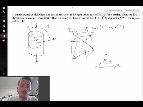 Slip in single crystals due to resolved shear stress (Schmid's Law) example problem