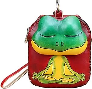 Handmade Vegetable Tanned Leather Frog Coin Purse Cute Cartoon Hand Holding Flip Card Key Case Small Gift