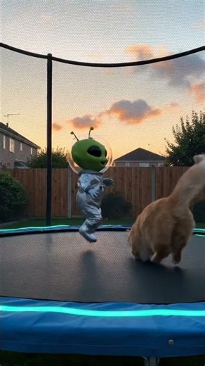 Baby Alien Bounces on Space Trampoline