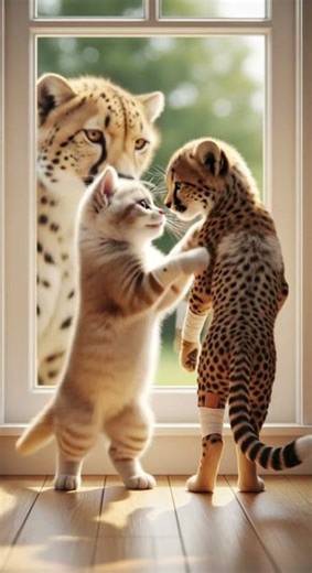 Kitten Comforts a Lost Baby Cheetah Missing Its Mom Instantly #cute #animals #wildlife