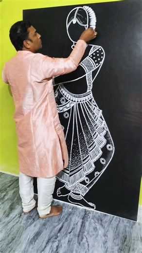 How to Draw Traditional Indian Dancing Woman ✨ | White Chalk Art on Blackboard #shorts #art #dance