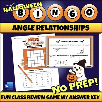 Angle Relationships Activities Halloween Math Review BINGO Game
