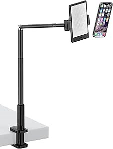 Viozon Tablet Holder Stand, Phone/Kindle Holder with Flexible Aluminum Alloy Long Arm, C Clamp for Headboard Bedside&Table, Compatible with 3.5-11" iPad,Kindle, iPhone 15 14 Plus/Pro Max,B