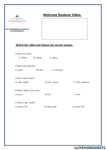 Intro video worksheet